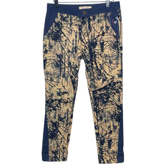 ELF SACK navy abstract print artsy statement slim leg pants size large - Picture 2 of 8